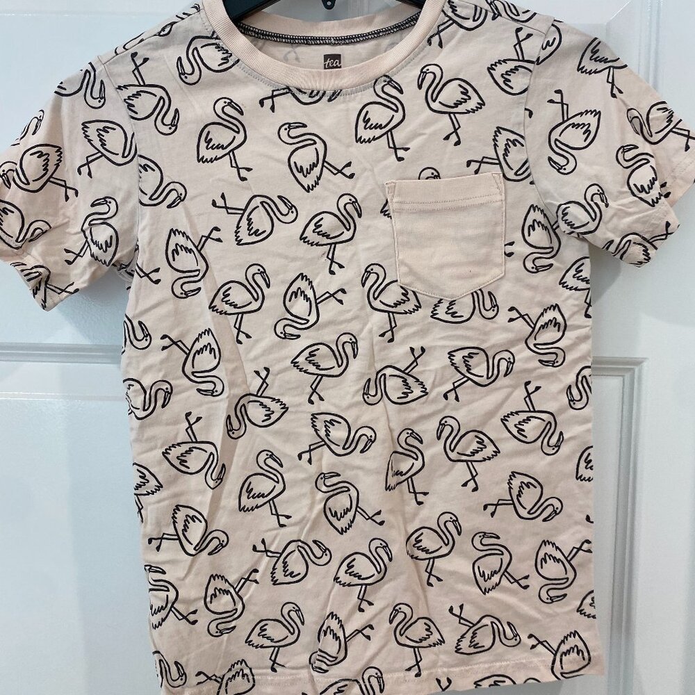 Tea Collection  Flamingo Fiesta Printed Pocket Tee Size 12 Unisex